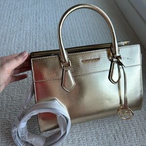 Michael Kors Sheila Metallic Gold Satchel NEW